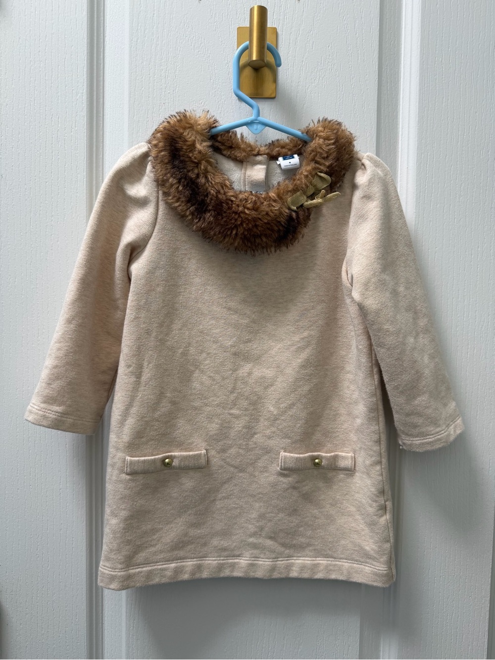 Janie and Jack Cream Dress with Brown Faux-Fur Collar